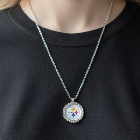 charmed by slg Jewelry - Pittsburgh Steelers Pendant Necklace with White Accent